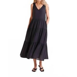 NEW COMPANIA FANTASTICA tiered maxi dress in black